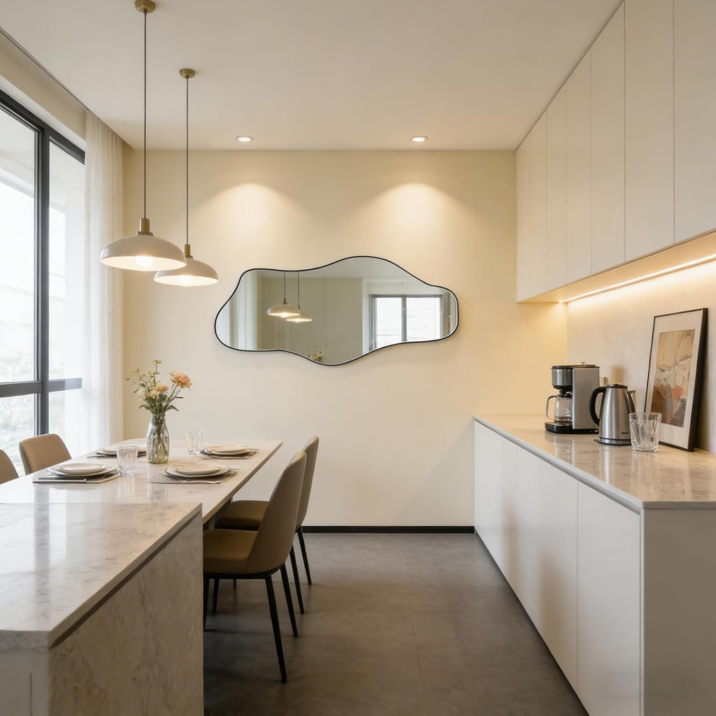 Irregular Mirror Full Length, 67"x31" Asymmetrical Tempered Glass Mirrors, Modern Large Organic Frameless Mirrors