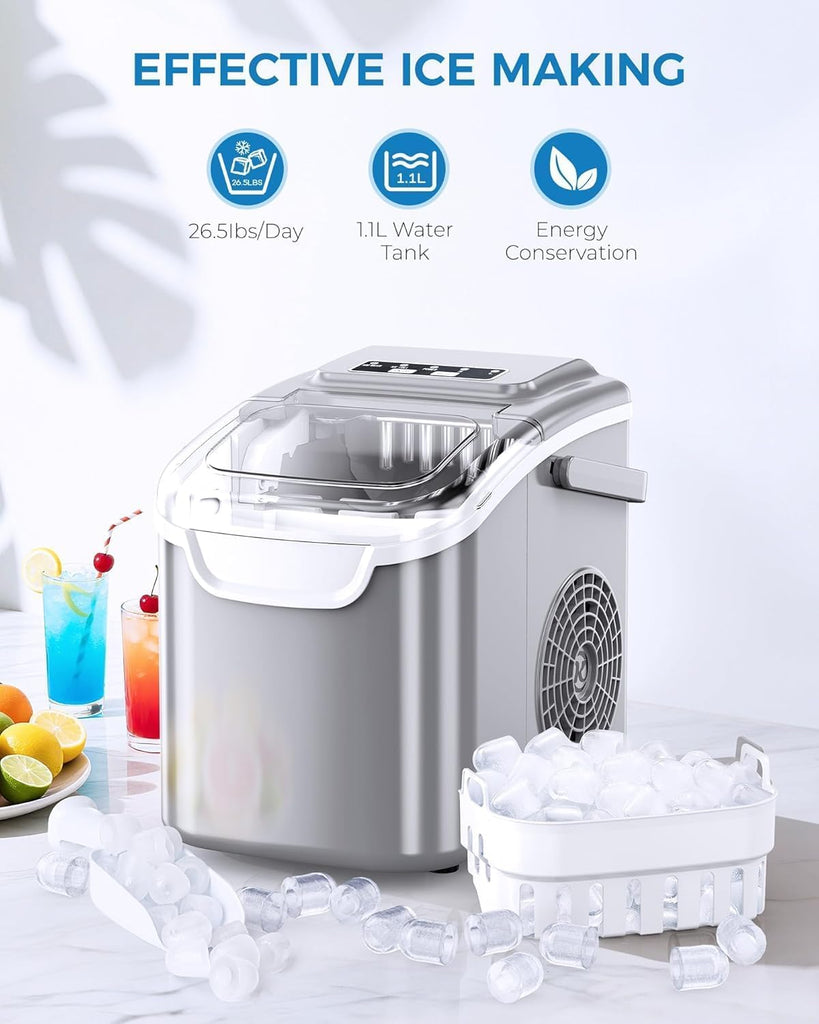 Countertop Ice Maker Machine, Portable Compact Small Bullet Ice Maker with Self Cleaning Function Makes 8 Cubes in 6