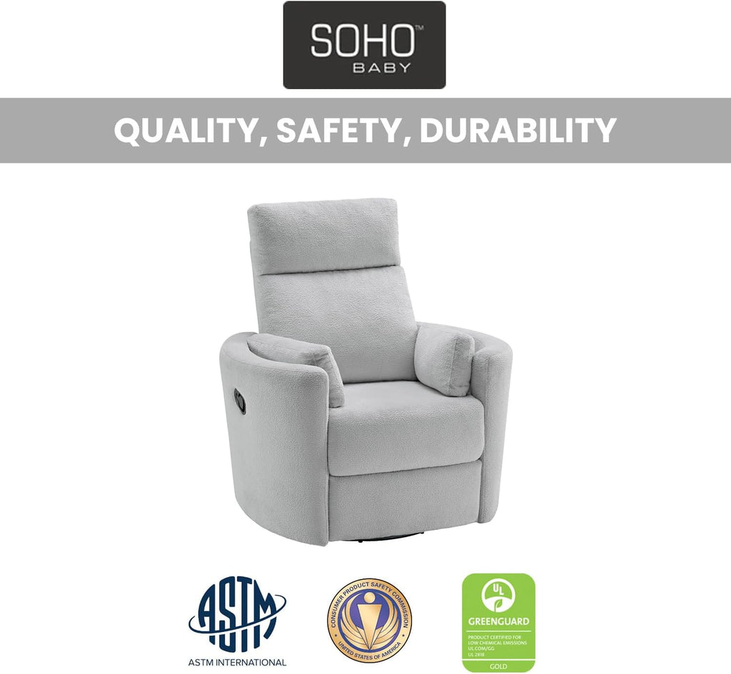 Upholstered Glider Recliner Rocking Chair 360° Swivel r, Plush Gray