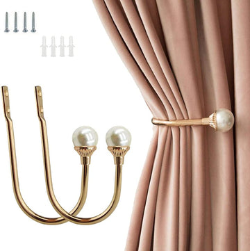 2 Pack Curtain Holdbacks Wall Mounted Curtain Tiebacks Hooks Plastic Pearl U Shape Curtain Tiebacks with Screws