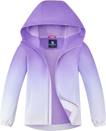 Girls Rain Jacket Lightweight Waterproof Hooded Cotton Lined Raincoat Windbreaker for Kids