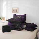 Erosebridal Sugar Skull 7 Pcs Comforter Set Queen,Purple Rose Floral Bedding Set for Kids Boys Girls Teens