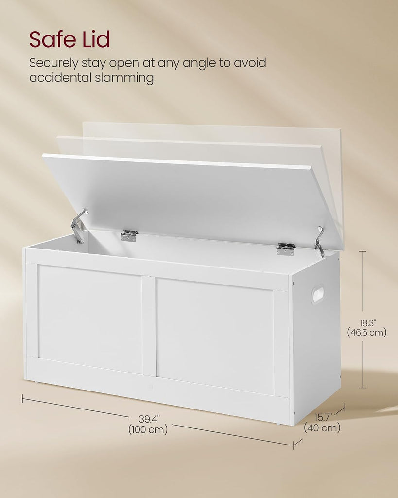 Storage Chest, Storage Trunk with 2 Safety Hinges, Storage Bench, Shoe Bench, Farmhouse Style, 15.7 x 39.4 x 18.3