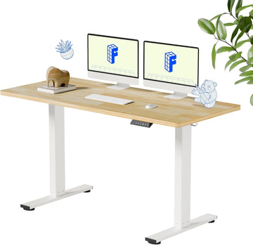 EN1 One-Piece Solid Wooden Standing Desk 55 x 24 Inches Height Adjustable Electric Sit Stand Home Office Desks (White