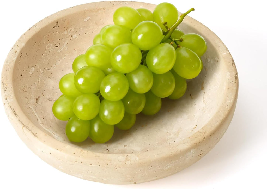 Marble Bowl Decorative, 7.8'' Entryway Travertine Bowl For Keys Fruit Candy Jewelry, Natural Stone Bowls for Entry
