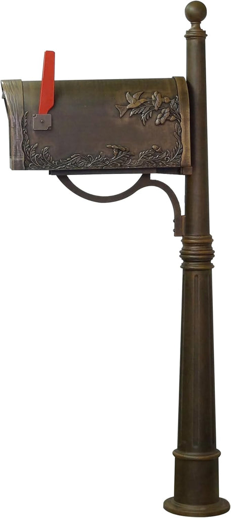 Hummingbird Curbside Mailbox with Ashland Post - Copper Mailbox with Aluminum Post