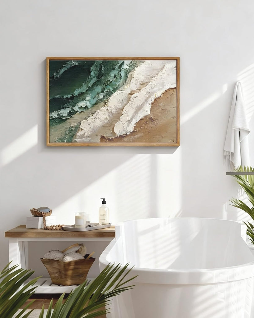 3D Textured Framed Wall Art, Abstract Beige Beach Prints, 16x24In