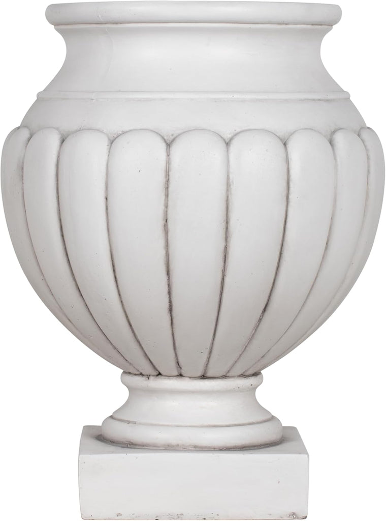 23.03" H Classical Scalloped Pedestal Urn Planter - Weather-Resistant MGO Outdoor Flower Pot for Garden, Patio &