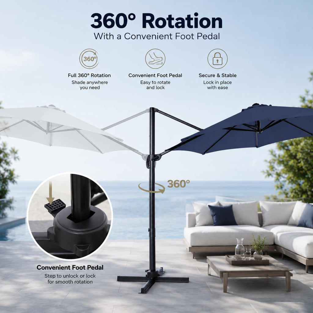 Patio Umbrella Outdoor, 10 FT Cantilever Umbrella Aluminum Offset Umbrella with 360-degree Rotation Pool, Lawn