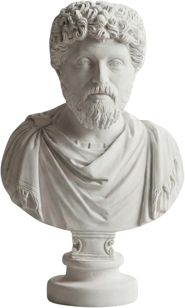 Marcus Aurelius Bust - Elegant Marble Statue Decor and Philosophy Book Collections | Inspirational for Stoicism and