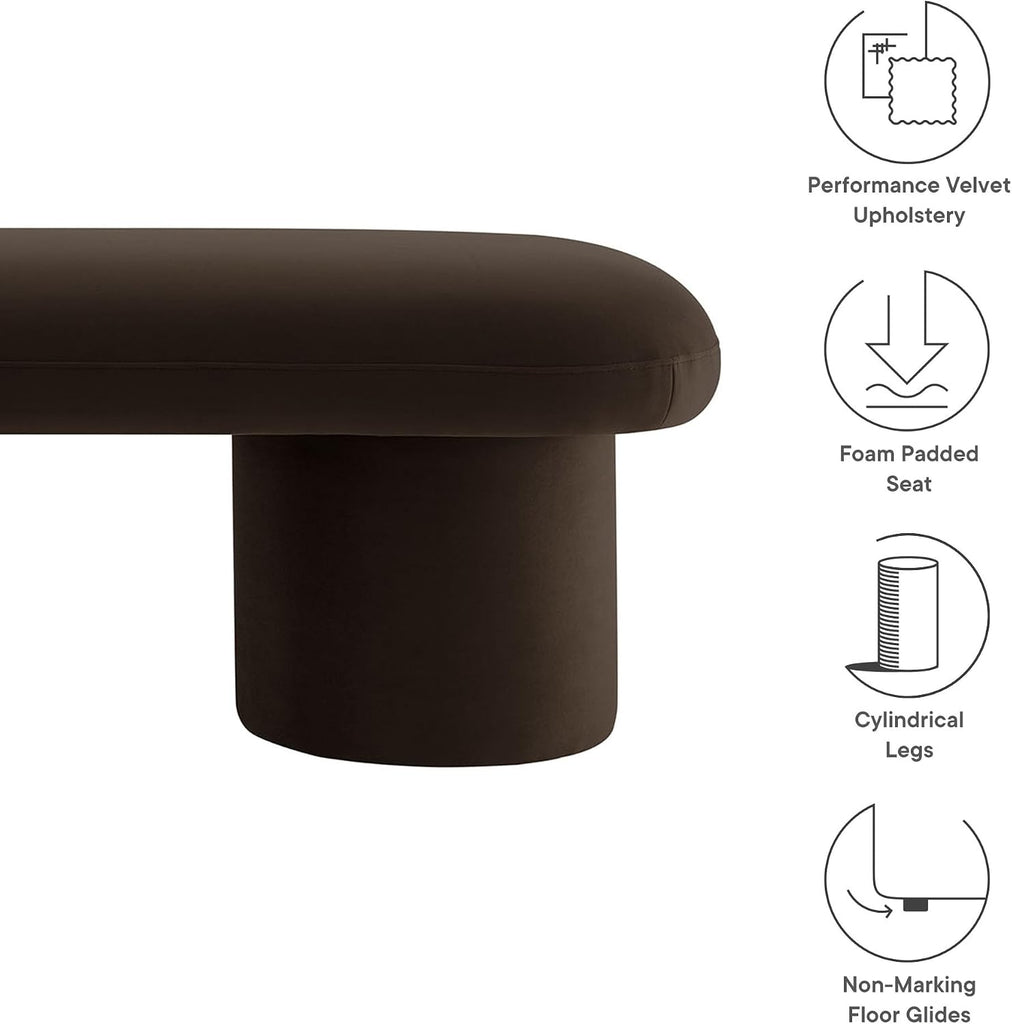 Orla Performance Velvet Upholstered Bench in Chocolate Brown
