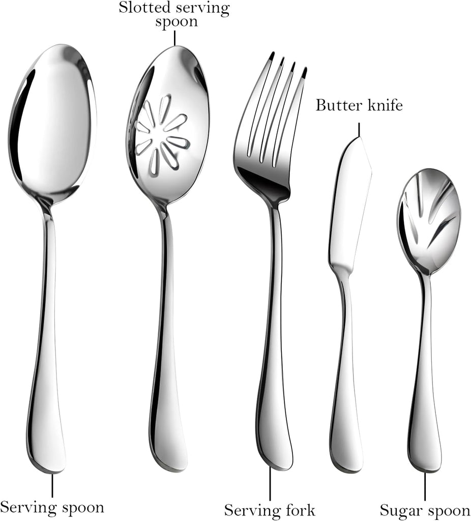 Silverware Set for 8, 45-Piece Stainless Steel Flatware Cutlery Fork and Spoon Set with Serving Utensils Set