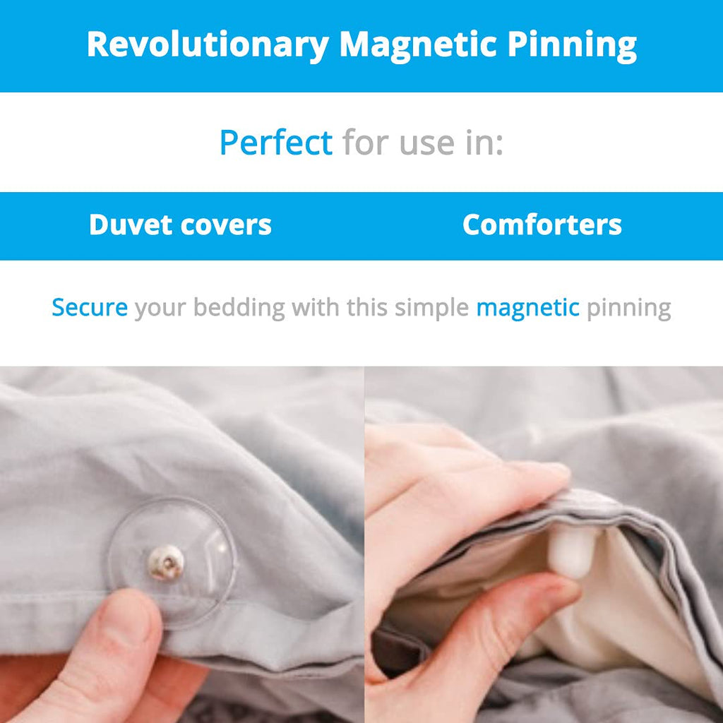 Clear Magnetic Duvet Clips with Magnetic Key for Easy Removal. Pack of 8 Comforter Fasteners that are Safe Locking