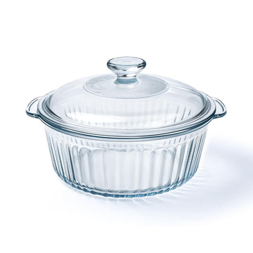 2.4L/2.5Qt Round Glass Casserole Dish with Lid, Clear Baking Dish with Handles for Baking, Cooking & Serving, High