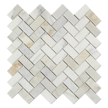 Calacatta Gold (Italian Calcutta) Marble 1 X 2 Herringbone Mosaic Tile, Polished