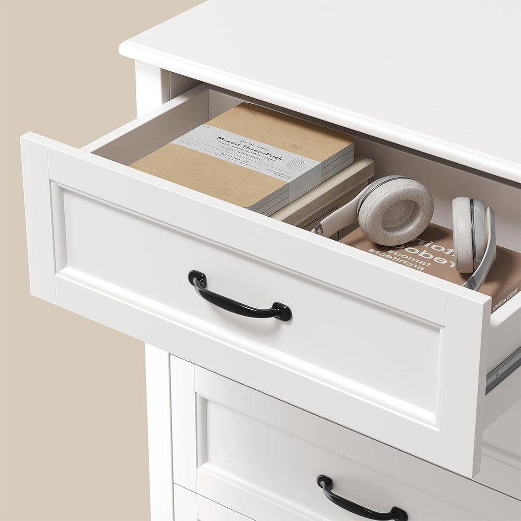 5 Drawer Dresser, White Wood Chest of Drawers , 43.3" Large Capacity Storage Cabinet with Anti-Tip Device, for