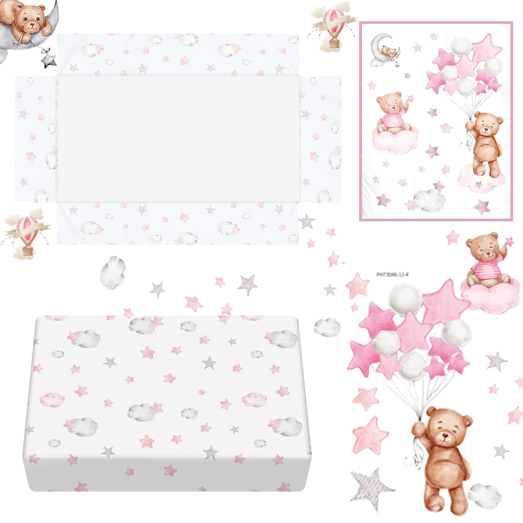 5 Pcs Crib Bedding Set Sheets Comforter Skirt for Toddlers, Pink