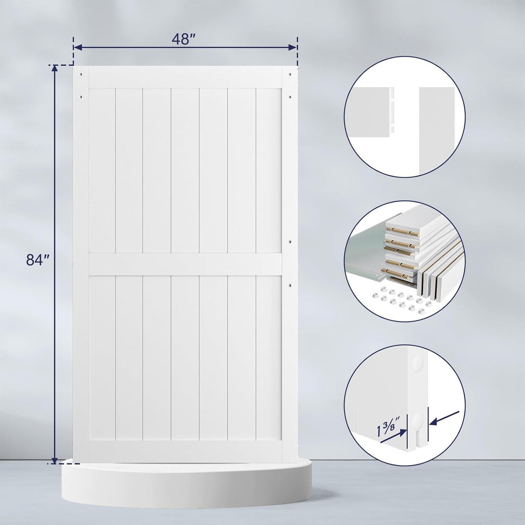 48 x 84 inch White Sliding MDF Barn Door with 8FT Black Sliding Door Hardware Kit & Handle, Pre-Dril