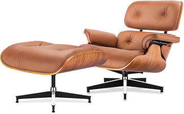 Modern Reading Chair and Ottoman — Leather