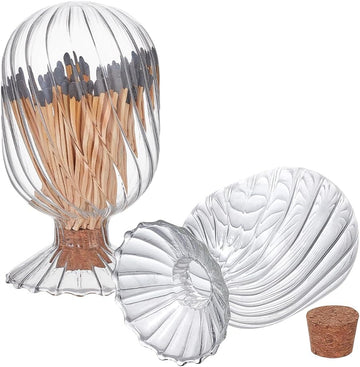 Glass Helix Match Holder Matches Cloche 5" Clear Decorative Match Holder Jar Small Items Beads Container Kitchen - Set of 2