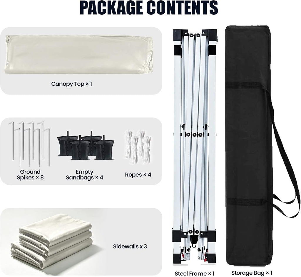 10x10 Pop Up Canopy Tent,Outdoor Canopy with One Push Setup,Easy Up Canopy with 3 Sidewalls & 4 Sandbags