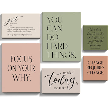 Motivational Office Wall Art Set of 6 Inspirational Quote Print Poster Sage Green Blush Modern Wall Decor for