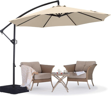 10FT Cantilever Patio Umbrella with base included - Light Beige