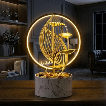 Qingyinge 15'' H Large Golden Tabletop Water Fountain with Led Light Meditation Yoga Spa Room Decor