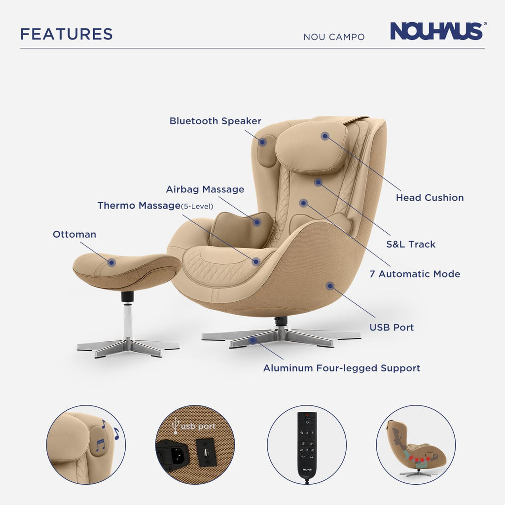 Campo Massage Chair Full Body with Ottoman, Zero Gravity | 3D Massage, Dual Sound Systems, Heated Massaging