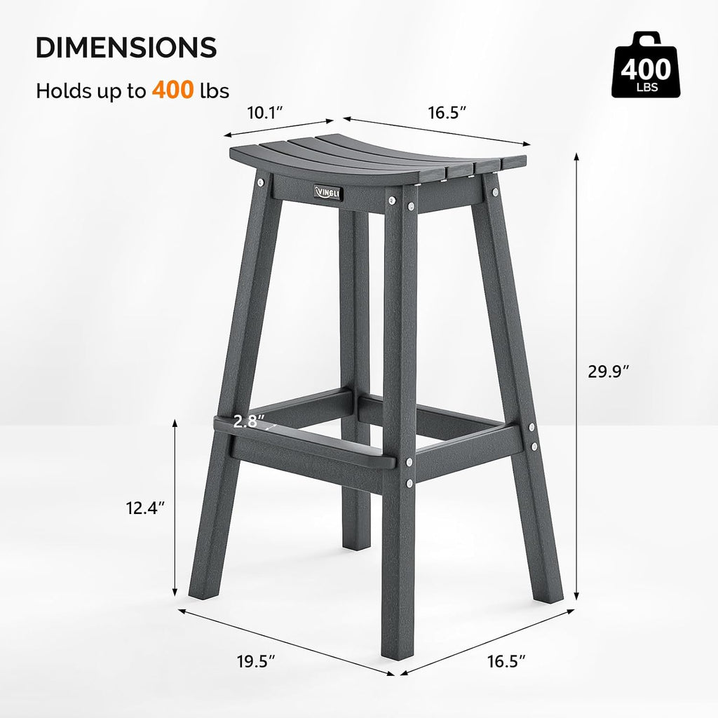 29" Outdoor Bar Stools Set of 2, HDPE Poly Lumber Bar Chairs with Footrest, Weather Resistant Patio Barstools