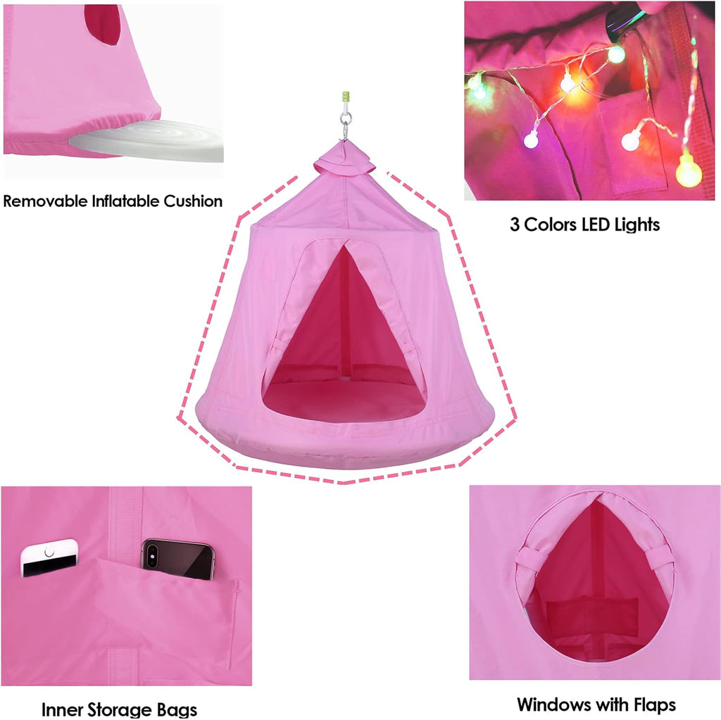 X-Shaped Hanging Tree Tent W/Swing Chair,Hammock Chair W/Stand | Canopy w/Steel Frame, Indoor Outdoor Egg Basket