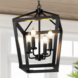 Farmhouse Chandelier 4-Light, Black Pendant Light Fixture Ceiling Hanging for Kitchen Island Dining Room, Lantern Industrial Lighting with Metal Cage Adjustable Height for Entryway Foyer A128-B0BN7WF864