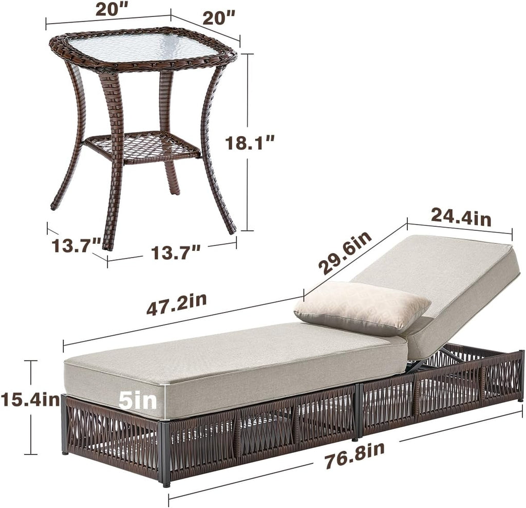 Luxury Outdoor Chaise Lounge Chairs of 4 with 5 Inch Thick Cushions and Side Table