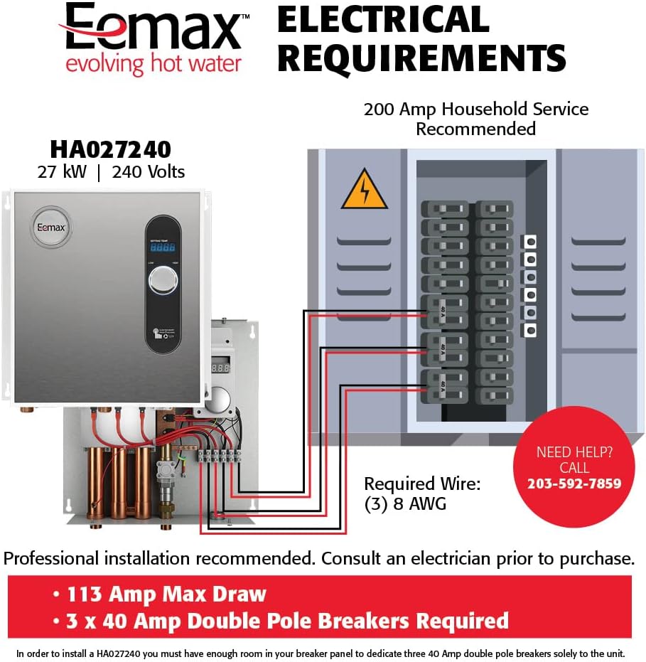 HA027240 Tankless Electric Water Heater, 18kW, 240 volt