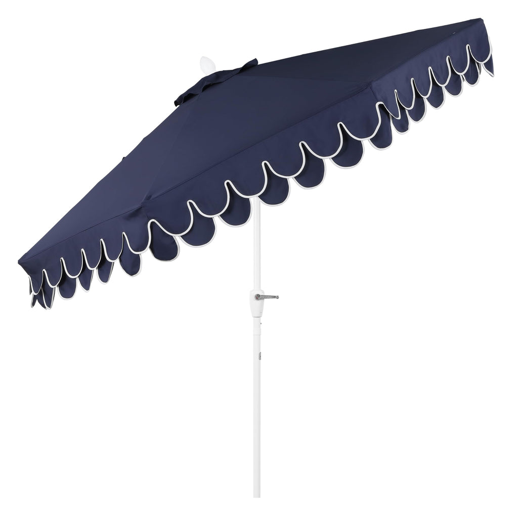 Tracy 9' Scalloped Market Patio Umbrella, Navy/White