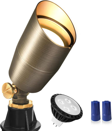 Solid Brass Low Voltage Compact Spotlight, 12V AC/DC Waterproof Outdoor Landscape Spot Lights Trees Garden Yard Lawn
