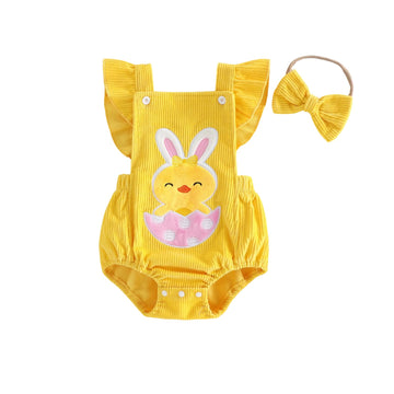 My First Easter Baby Girl Outfit Newborn Overalls Chick Bunny Ears Bubble Romper Infant Jumpsuit Easter Clothes