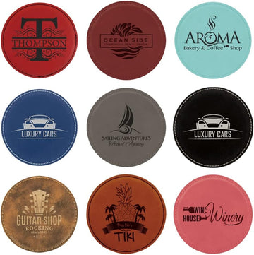 Custom Engraved Coasters | Personalized Leather Coaster | | Drink Coasters with Holder | Laser Engraved - Set of 6