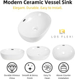 19"W x 14"D Oval Vessel Sink with Overflow, Los Flexi 19 Inch Oval White Ceramic Countertop Bathroom Sink
