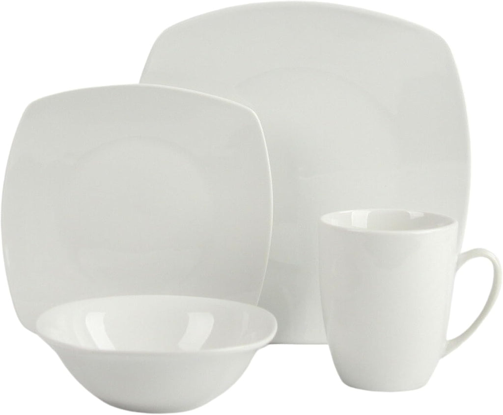Simply Square 16 Piece Dinnerware Set, Porcelain, White