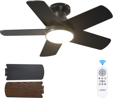 Ceiling Fans with Lights, 32 inch Low Profile Ceiling Fan with Light and Remote Control, Flush Mount, Reversible, 3CCT, Dimmable, Quiet, Black Small Ceiling Fan for Bedroom Indoor/Outdoor Use