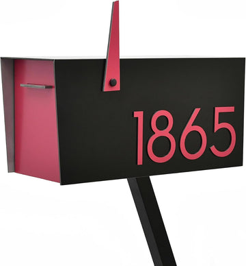 Contemporary Post-Mount Mailbox - Aluminum Black Body with Aluminum Door, Numbers and Flag - Large Customized Mailbox