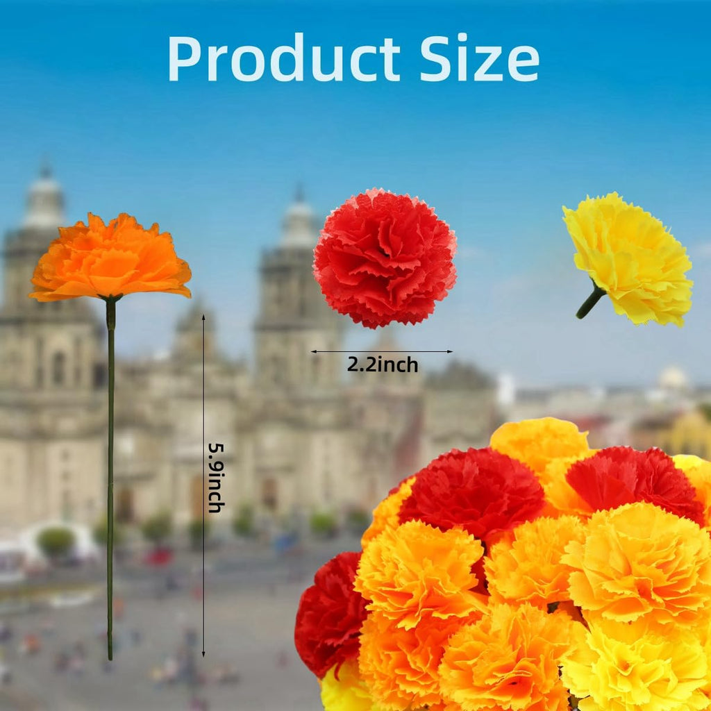 Marigold Artificial Flowers, Orange, Yellow, Red, 60Pcs