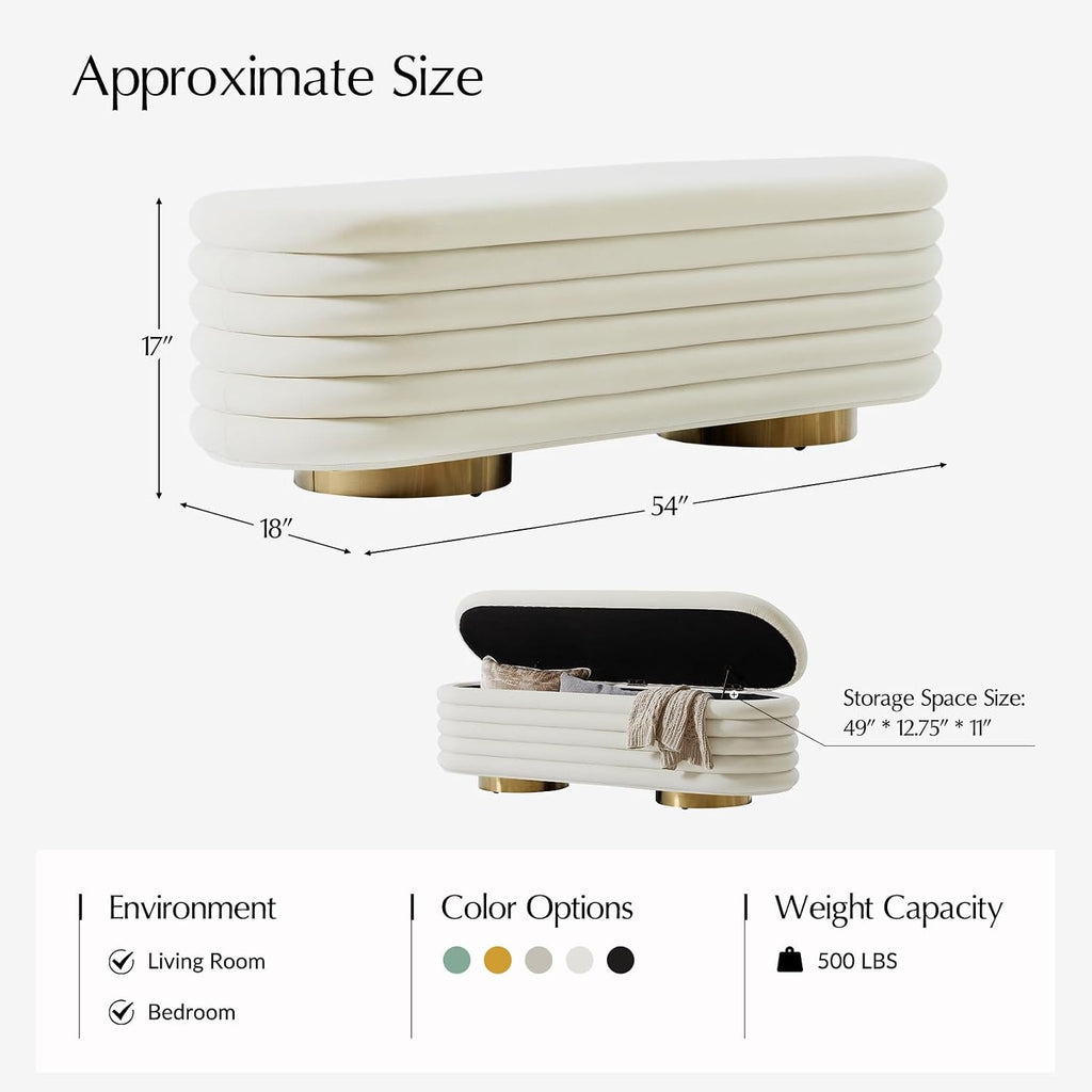 Velvet Storage Bench, Large Upholstered Ottoman with Button Tufted Design , or Window, End of Bed Bench with Shoe