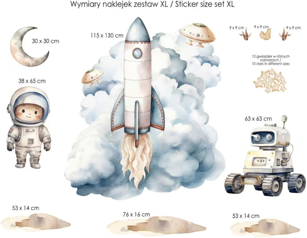 Space Wall Decal for Kids - Rocket Wall Decor for Boys Room - Astronaut Planets Wall Stickers - Space Ship Bedroom