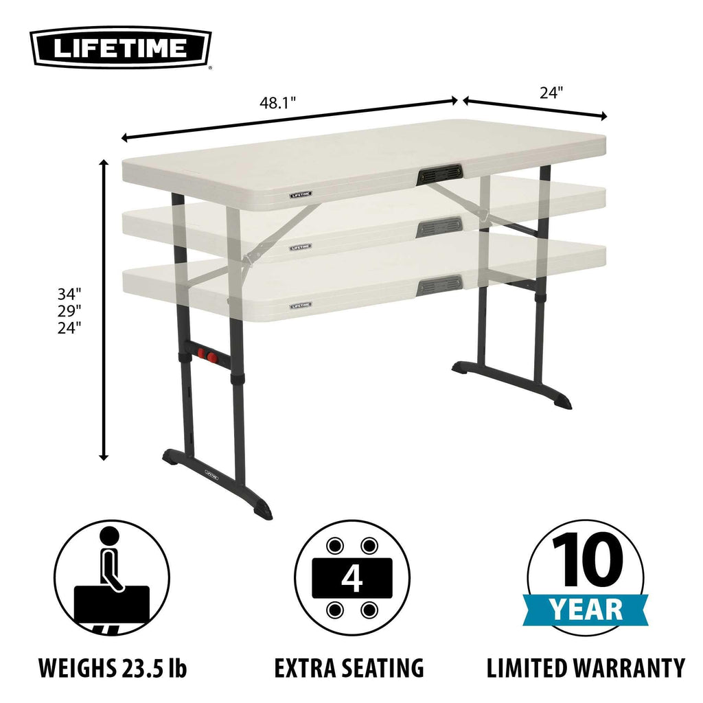 4-Foot Commercial Adjustable Folding Table, Almond