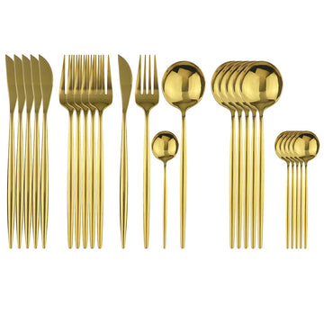 Gold Silverware Set, 24-Piece Stainless Steel Flatware Set Service For 6, Mirror Polished Tableware Cutlery Set Knife