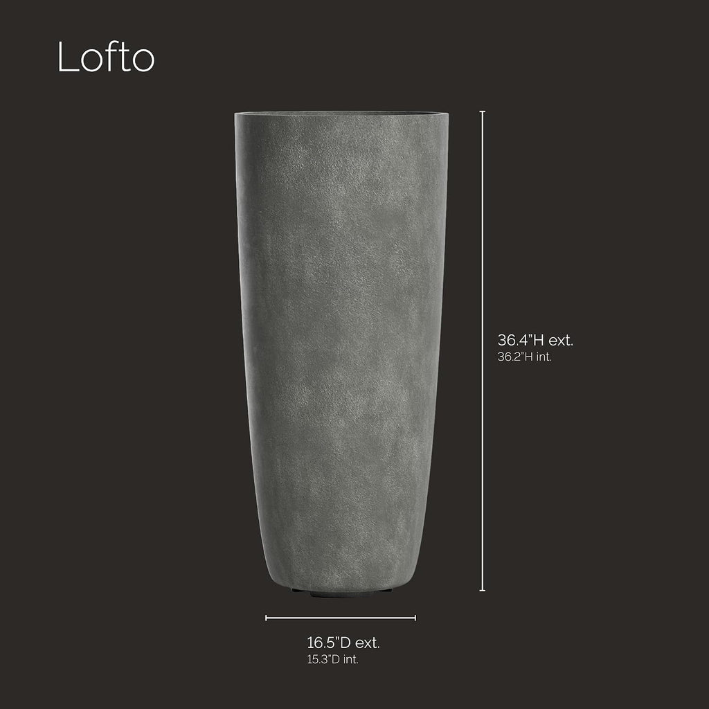 Lofto Tall Indoor/Outdoor Planter, 16x36in Grey Stone