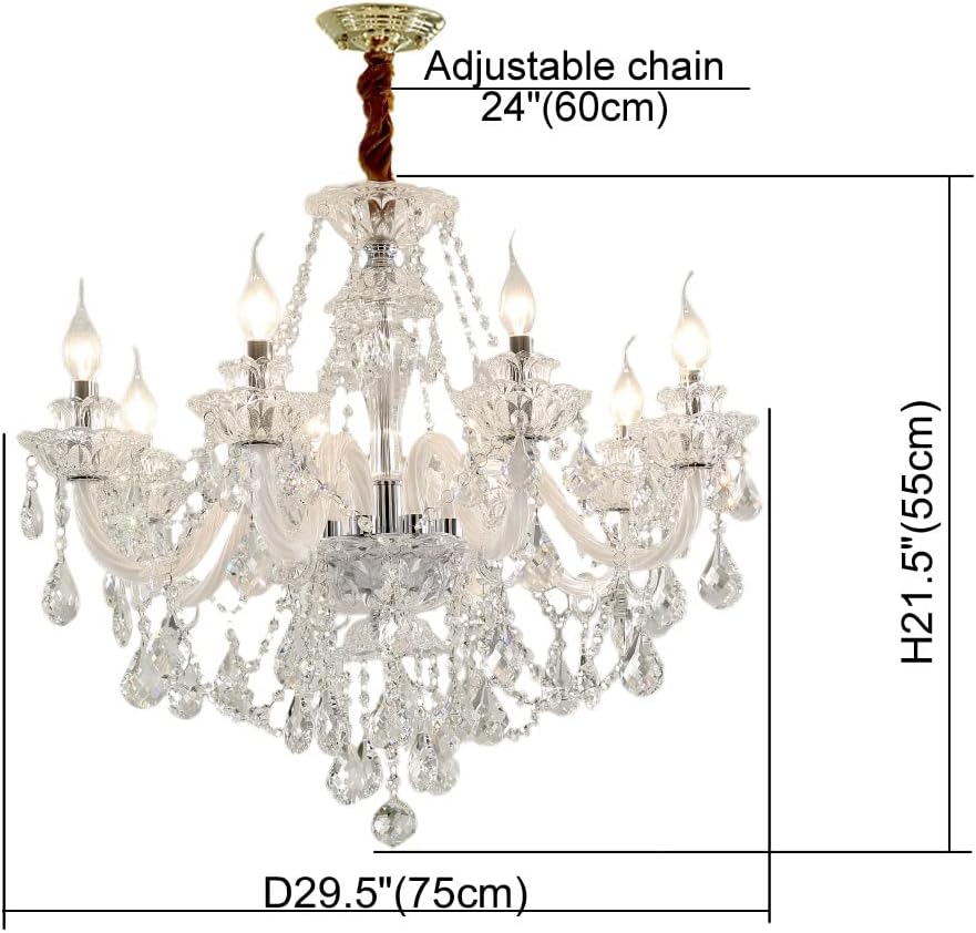 Modern K9 Transparent Crystal Chandelier,Luxury Clear Crystal Pendant Light Fixture 8 Light,Modern Ceiling Lighting for Living Room, Dining Room, Bedroom (8 Lights)