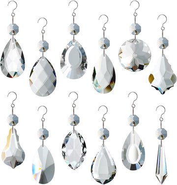 12pcs Glass Crystal Chandelier Prisms, Rainbow Hanging Crystals Suncatcher for Windows